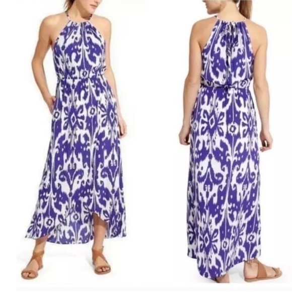 Athleta Ikat Bloom Ripple Maxi Dress in Vibrant Cobalt Size Large NWT